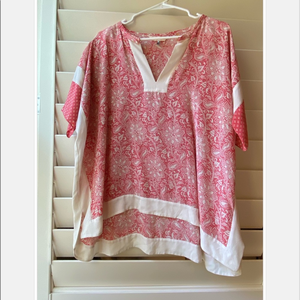 Rebecca Taylor pink and white silky poncho